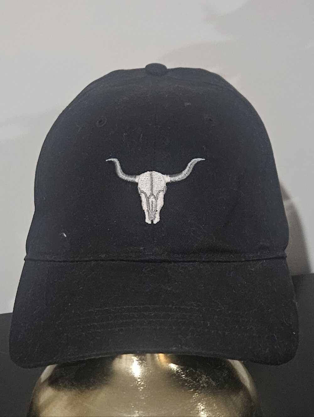 Black Longhorn Skull Embroidered Baseball Cap - Cotton, Adjustable, Good Conditi